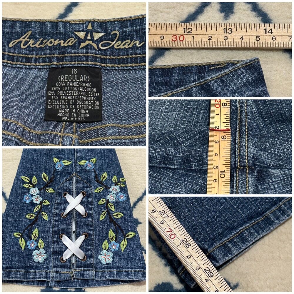 Arizona Jean Co. Vintage Y2K Floral Embroidered Lace Up Flare Denim Jeans - Picture 3 of 3
